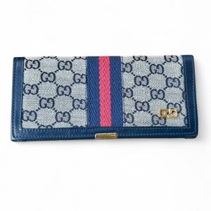 Gucci Blue/Beige with Red Stripe GG Supreme Canvas Vintage Wallet
